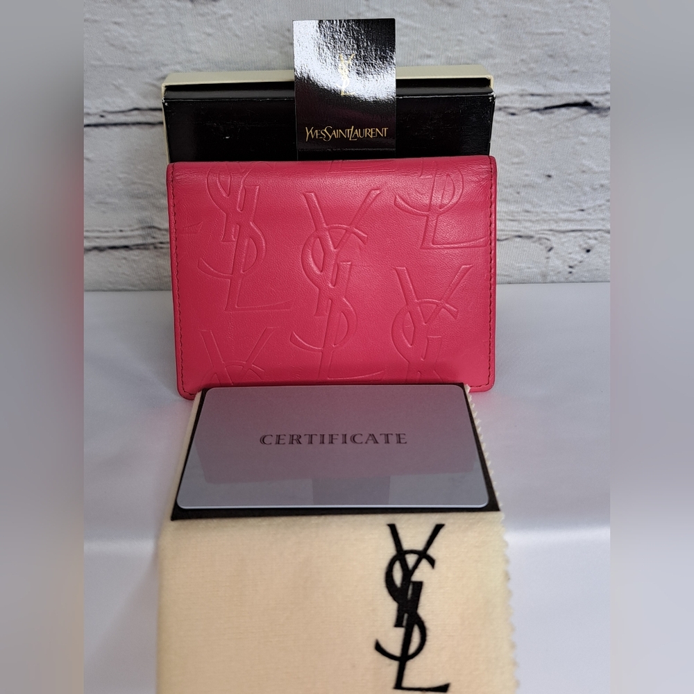 'YVES SAINT LAURENT' LEATHER EMBOSSED PROFILE CARD CASE WALLET SET •FULL INCL• - Picture 8 of 15